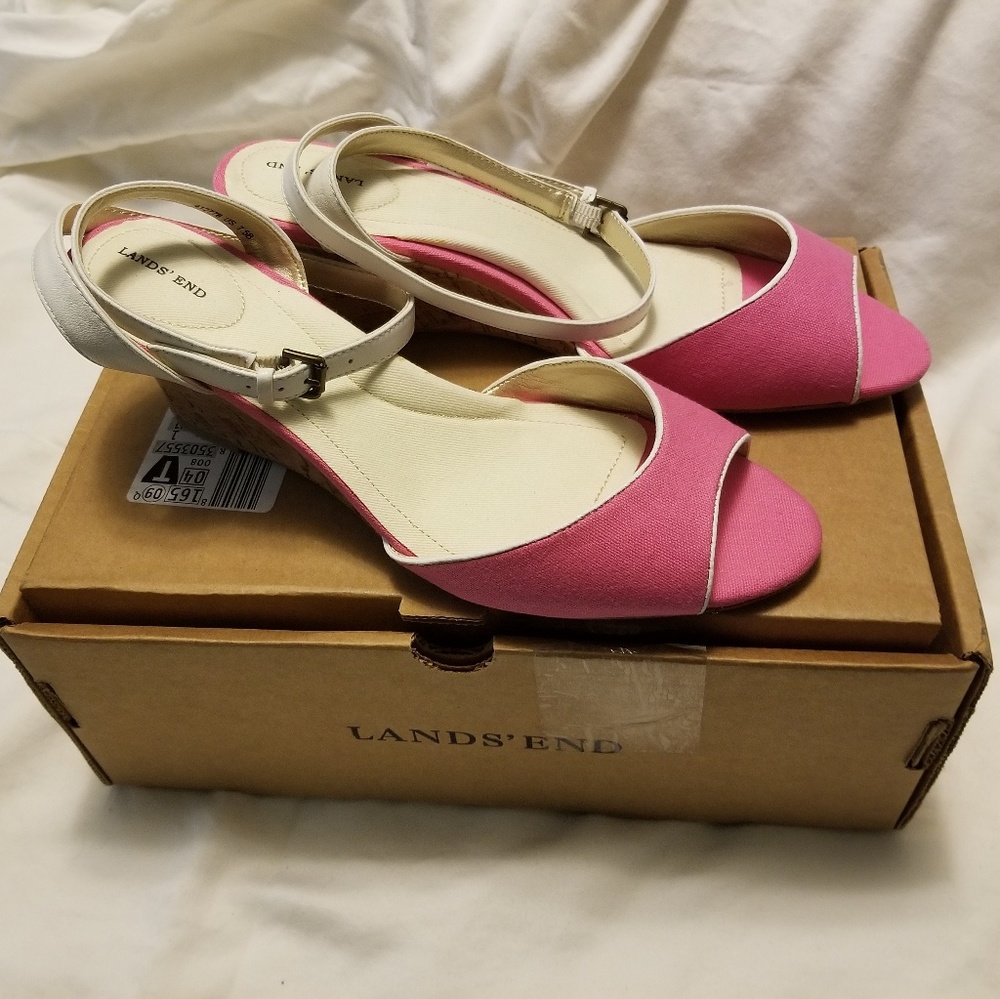 Land's End Pink Cotton Cork Wedges - Brand New